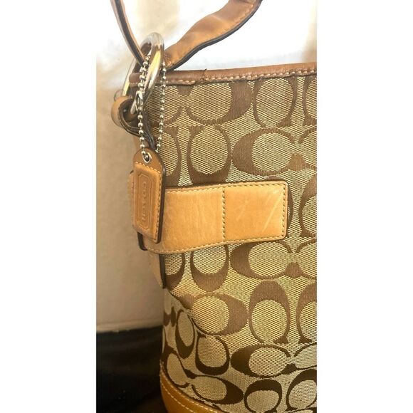 Vintage Coach Signature Print Monogram & Leather Shoulder Bag #3578 GUC Tan - Picture 4 of 13